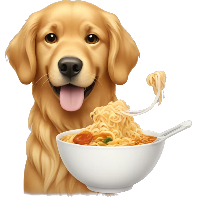 Golden retriever eating ramen emoji