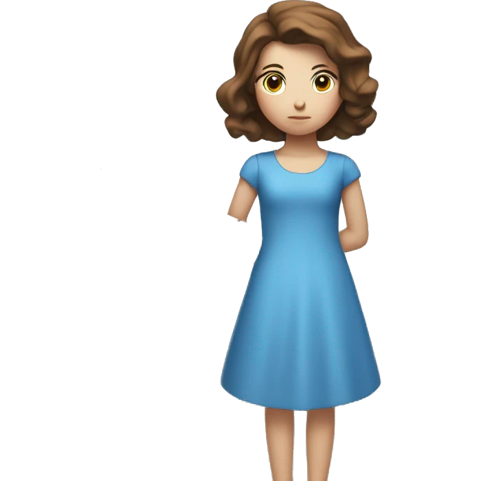 A girl with white skin and brown hair and a blue dress is memorizing the codes of a computer, the codes are in a cloud above her head. emoji