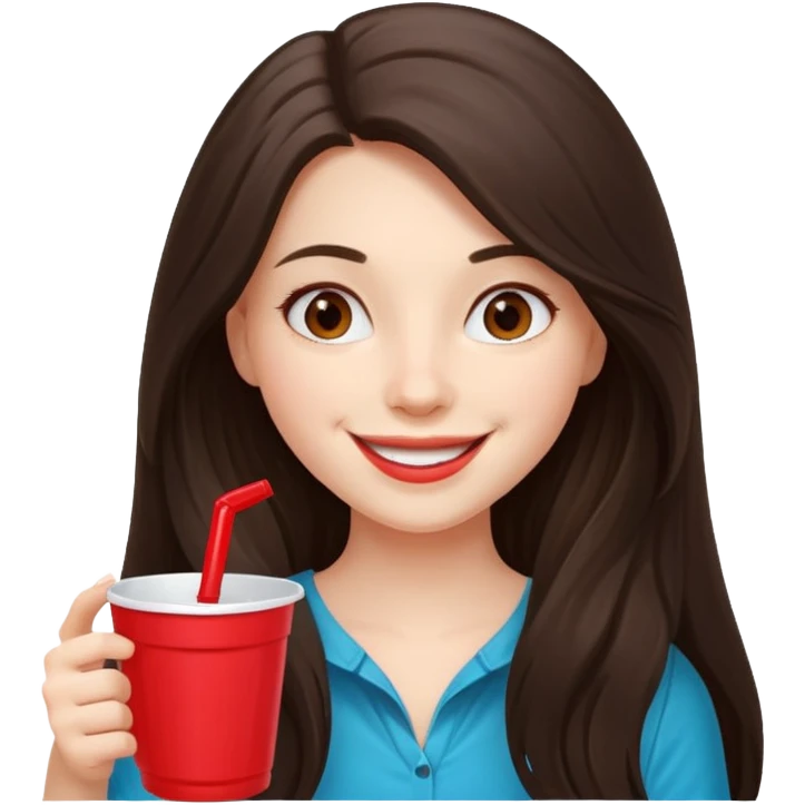 white happy long haired brunette girl with red solo cup emoji