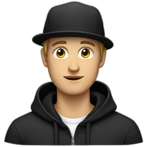 A white guy wearing a black hoodie and a black hat emoji