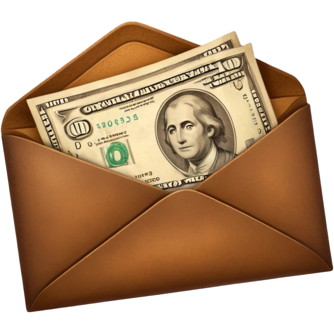 Banknotes wrapped in brown leather envelopes emoji