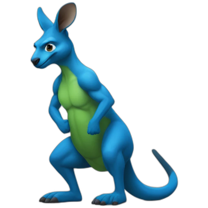 Blue coloured kangaroo with hulk like muscles flexing emoji