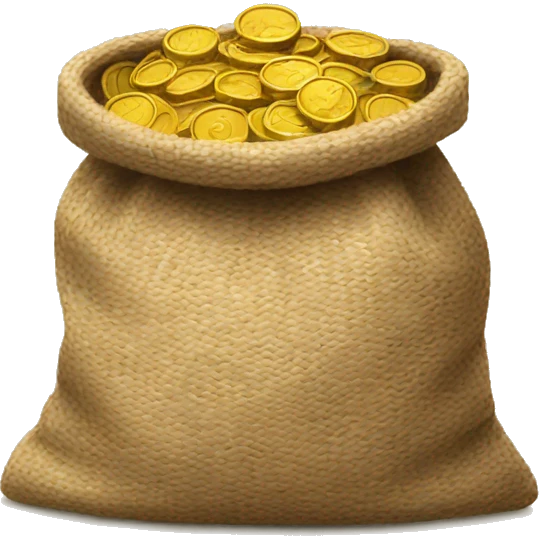 old small open jute bag full of coins emoji