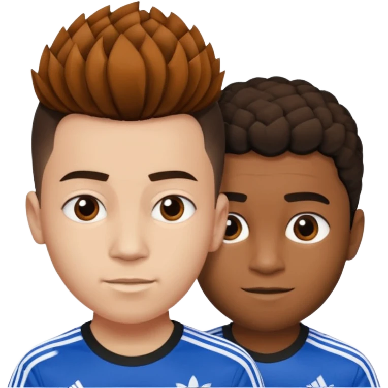 Crie um emoji de um menino com o cabelo castanho claro com uma franja reta e o corte low fade zumbi blusa de gola alta da adidas emoji
