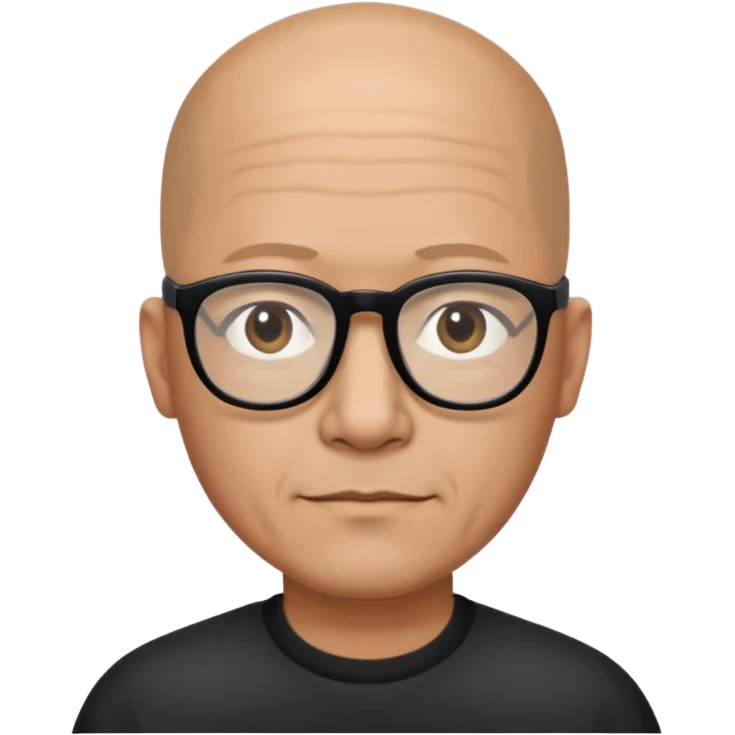 Almost bald 50 year old man of mixed descent, half Asian, half White wearing black thick-rimmed glasses. emoji