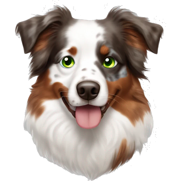 Red Merle Australian shepherd with one green eye and one marble eye half blue half green emoji