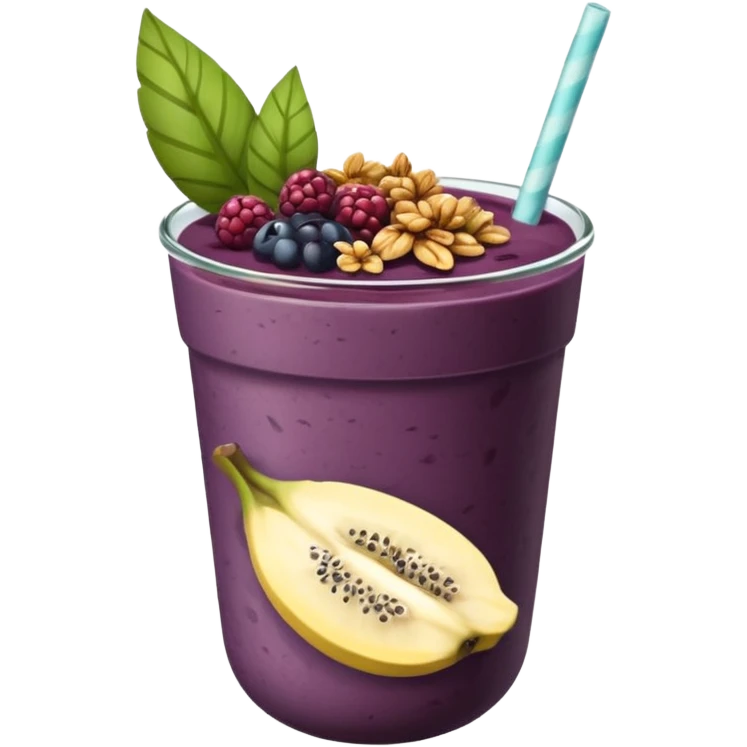 Vaso con açai, que lleve granola plátano arándanos y frutillas emoji