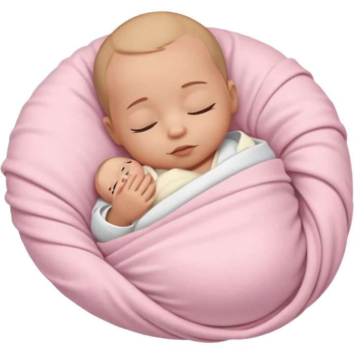One fully swaddled sleeping baby with a white shirt wrapped in a light pink blanket emoji