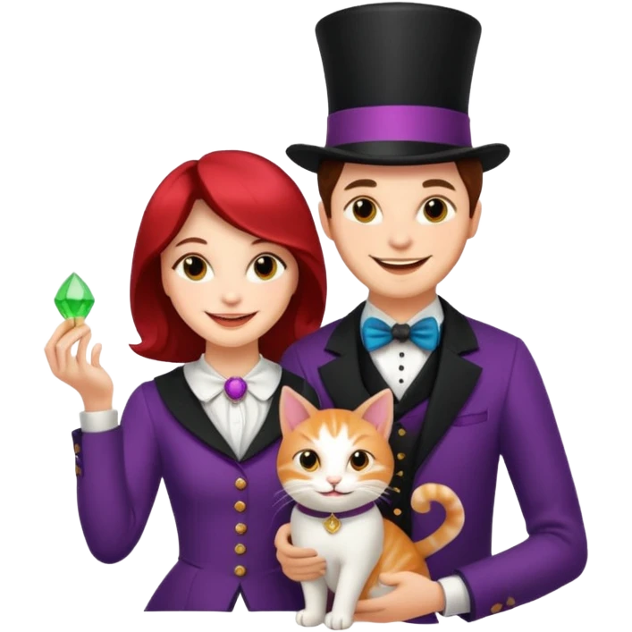magician couple and their pet cat emoji