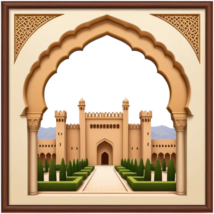Realistic Alhambra de Granada Landmark Emoji, showcasing the Moorish palace’s intricate arches, geometric patterns, and historic fortress walls. emoji