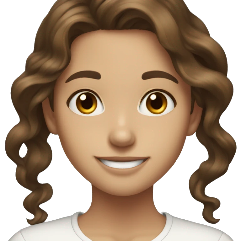 Brown hair brown eyes wavy hair girl smiling happy emoji