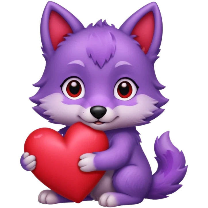 Cute purple wolf pup holding heart emoji