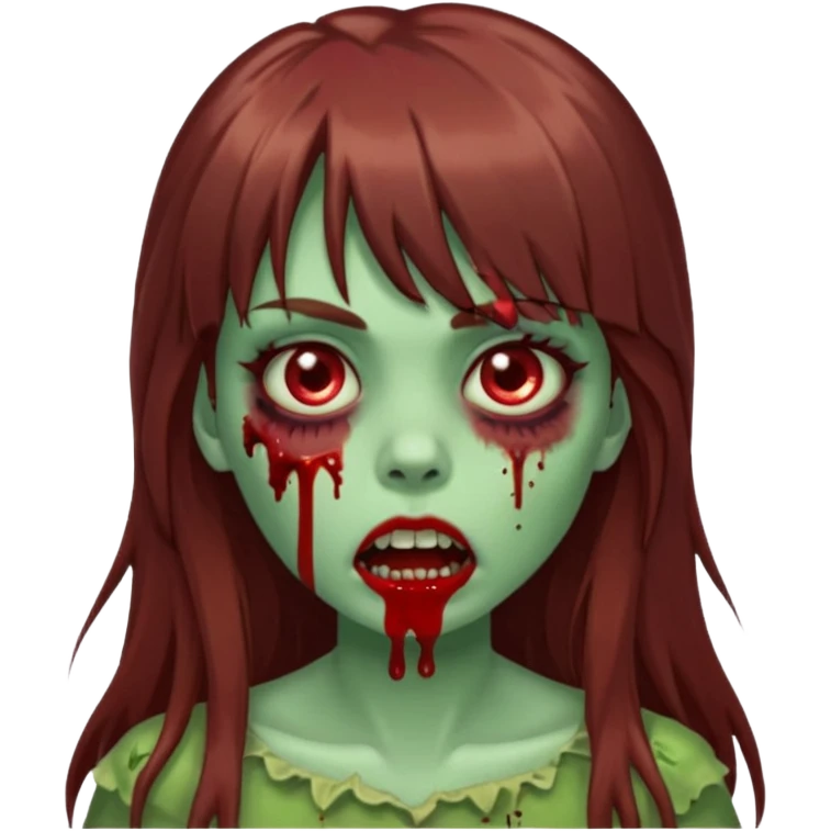 zombie girl, with long brown hair and bangs, green skin and blood in her mouth

 emoji