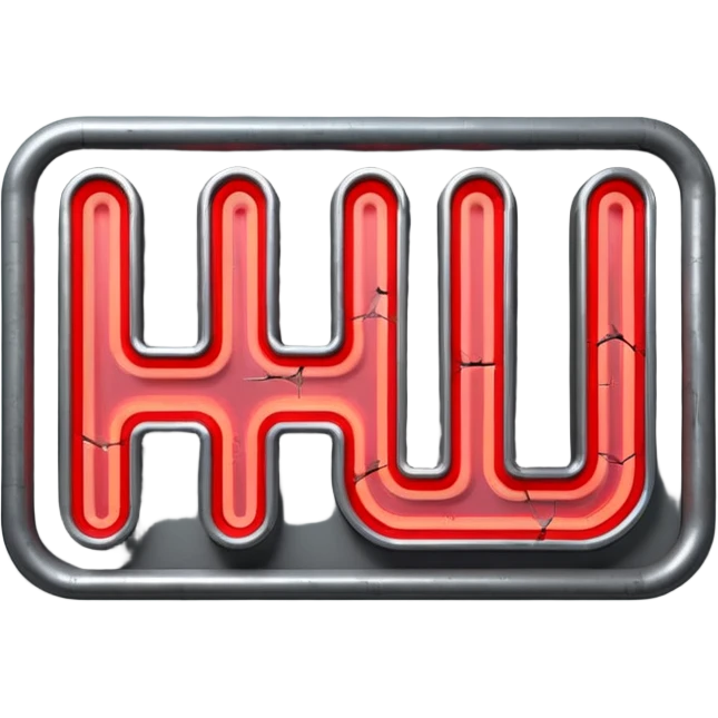 Minimalist emoji-style sticker of a flickering neon sign “HELLWOOD”, cracked letters, some missing, grayscale tubes with only faint glow in faded red

 emoji