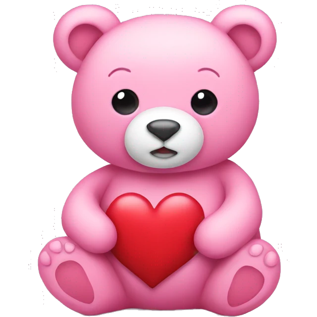 Pink bear stuffed animal holding heart emoji