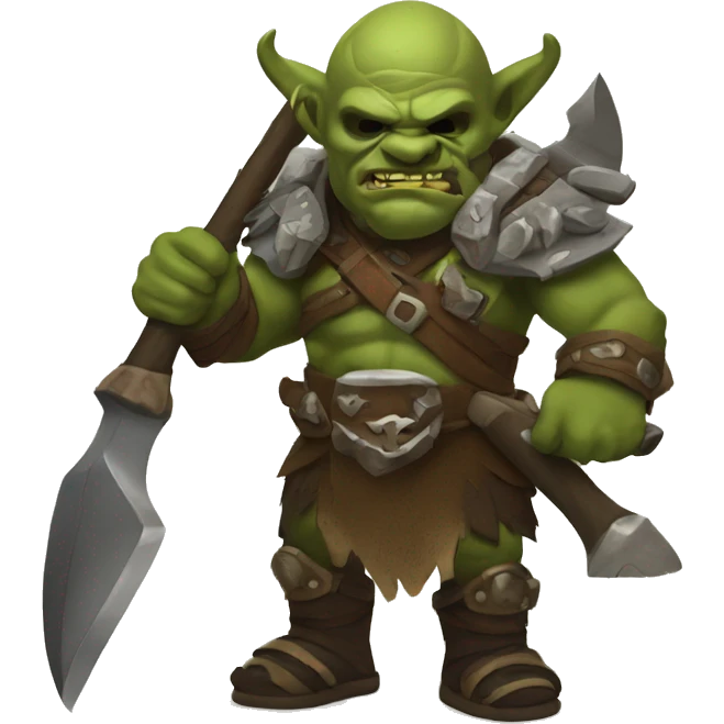 Orc warchief with a horned helmet, holding an engraved axe, emoji emoji