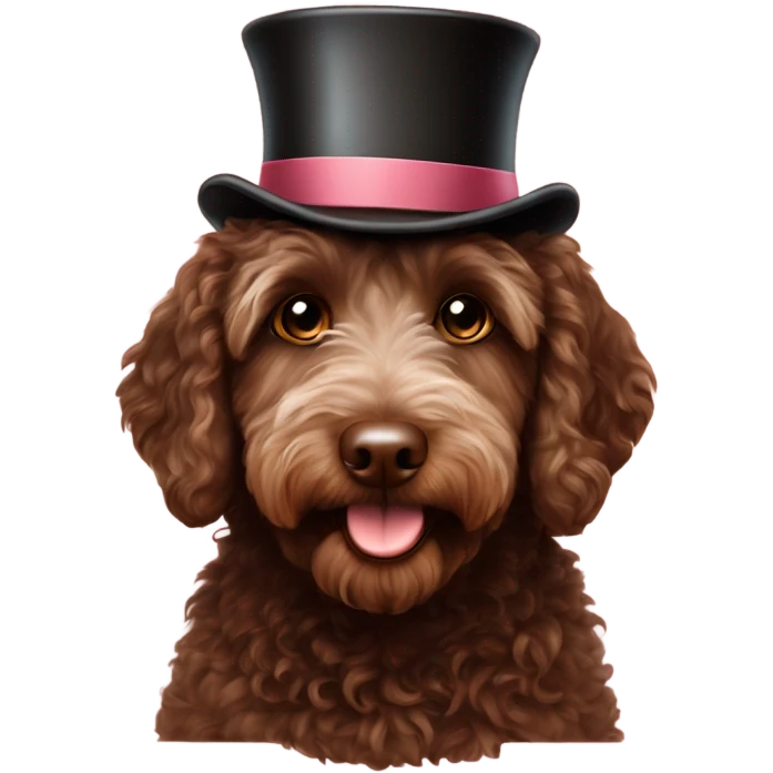 Chocolate miniature labradoodle top hat on  emoji
