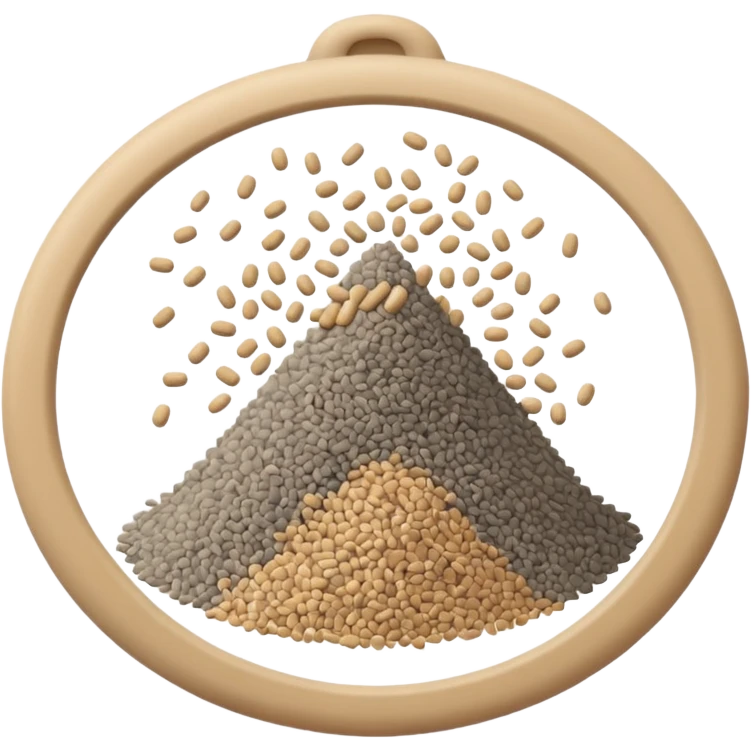 loose scatter or pile of small, rough beige-gray granules, matte and dusty, soft lighting, subtle shadows, emoji scale emoji