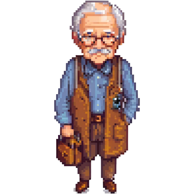grandfather pensioner in pixel art style emoji