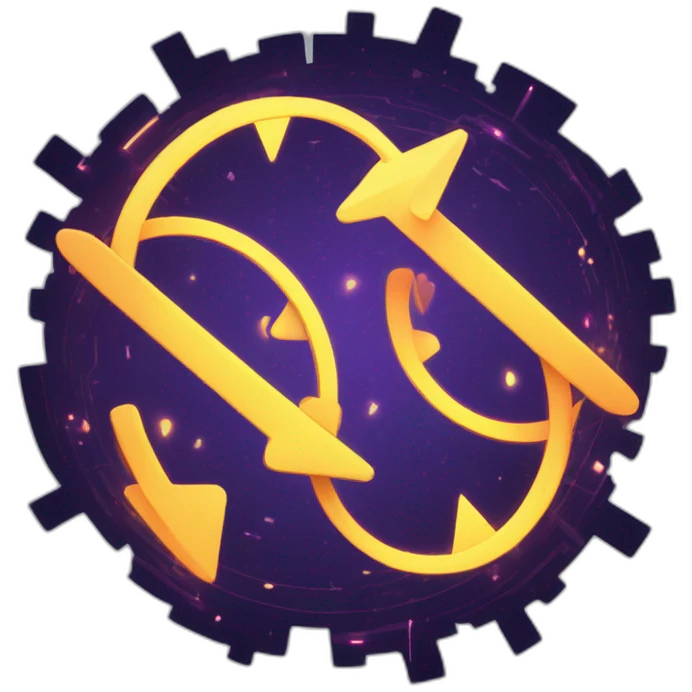 Design a dynamic repeat symbol with glowing arrows in a loop, set against an abstract, technological background. emoji