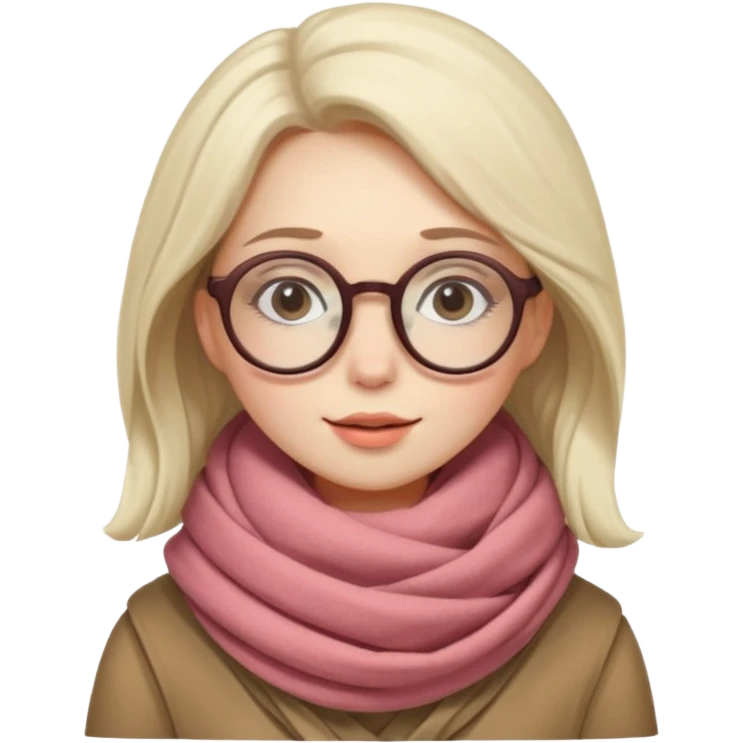 A shy woman with big round glasses and thick scarf, blushing from the cold. emoji