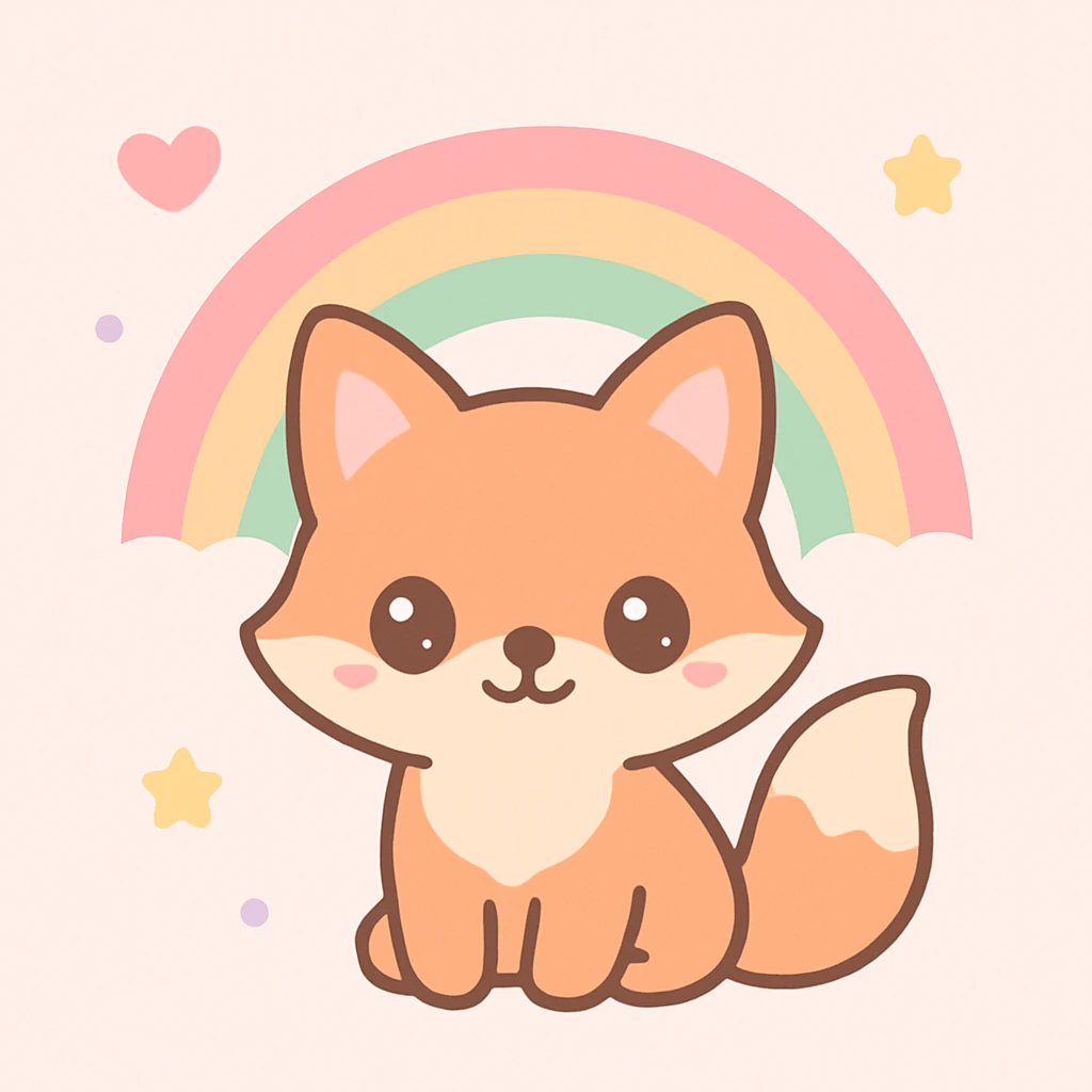 cute fox with a rainbow emoji