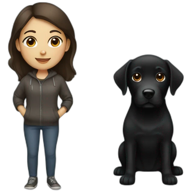 brunette visual designer and black labrador emoji