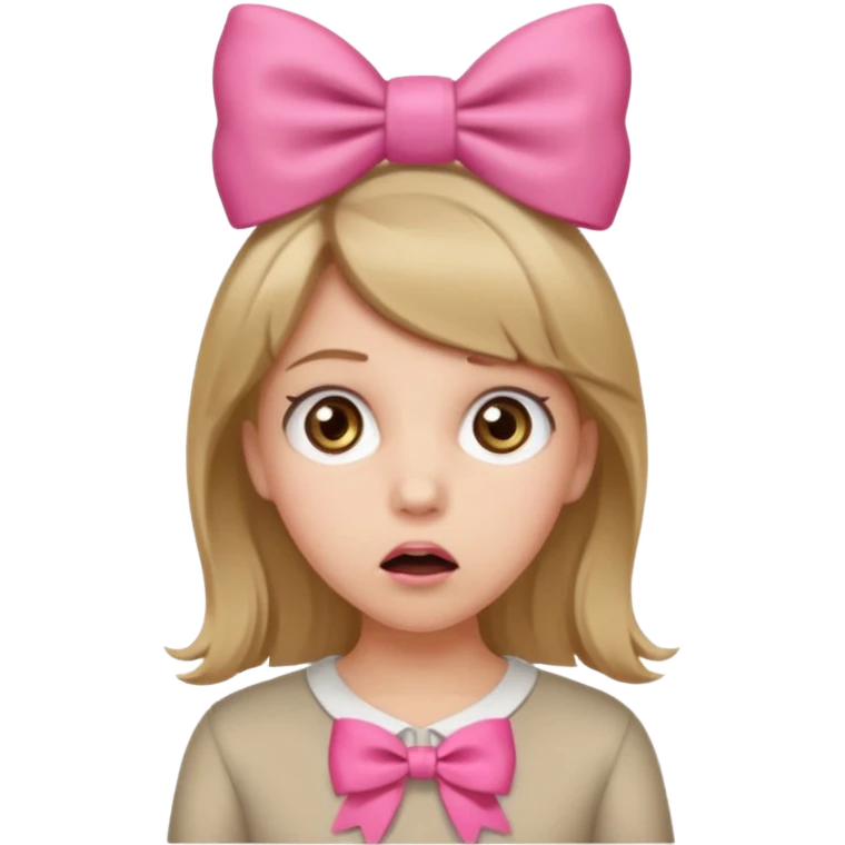 Shocked girl with a dark blonde hair, hazer eyes, pink bow on hair emoji