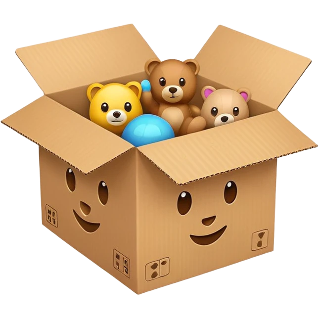 cardboard box with toys emoji