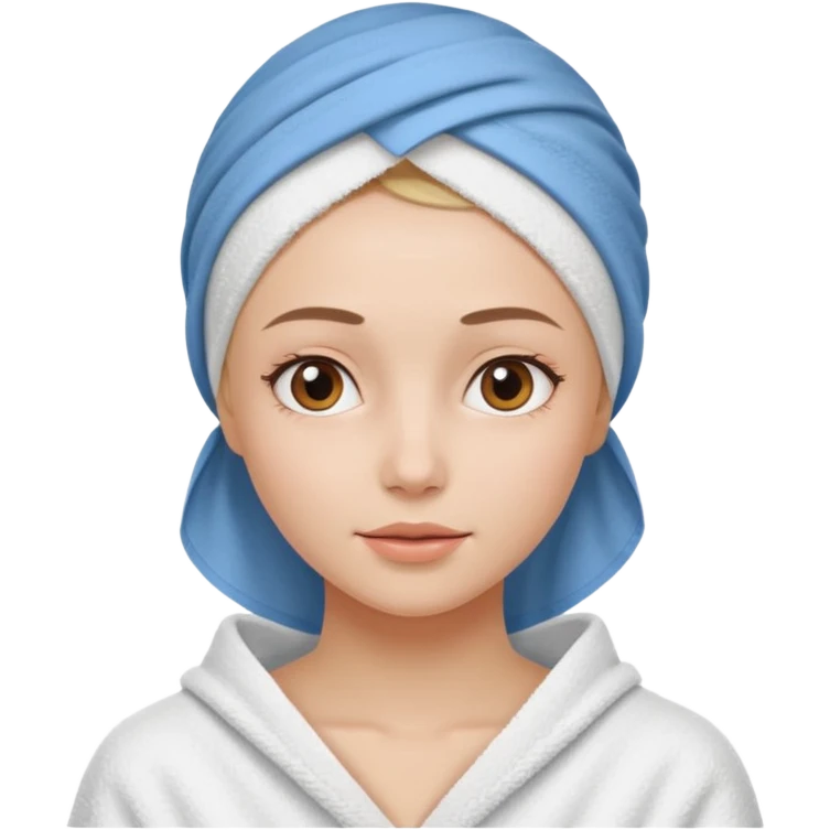 A gril that her head covered with towel and skincare emoji