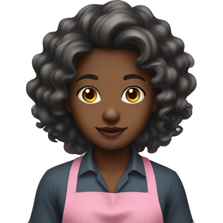 A black girl with very long wavy hair in pink apron emoji