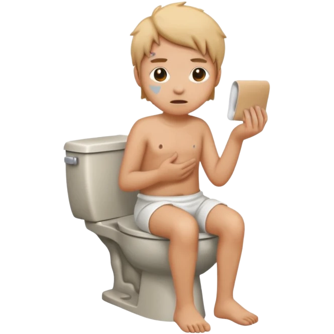 Sitting on toilet, messy,  emoji