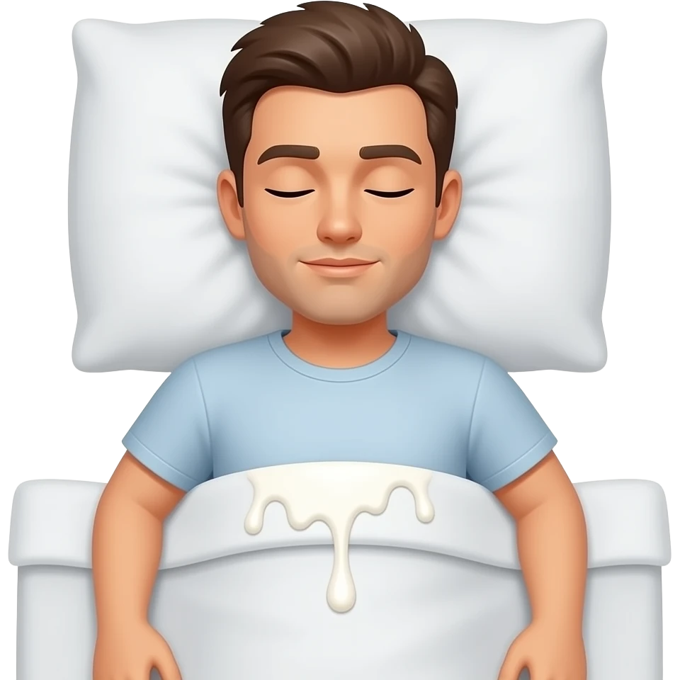 I man sleeping with white cream oozing out his bed emoji
