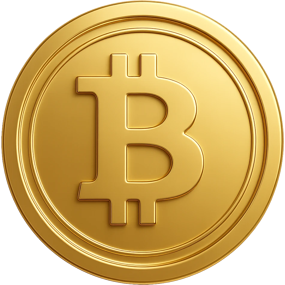 Create a high quality bitcoin coin with smooth edges, polished and production-ready appearance, on a transparent background. emoji