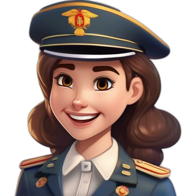 Spanish Lieutenant abadin, is a young girl that always is smailing, su color de pelo oscuro pero su piel clara, pelo corto emoji