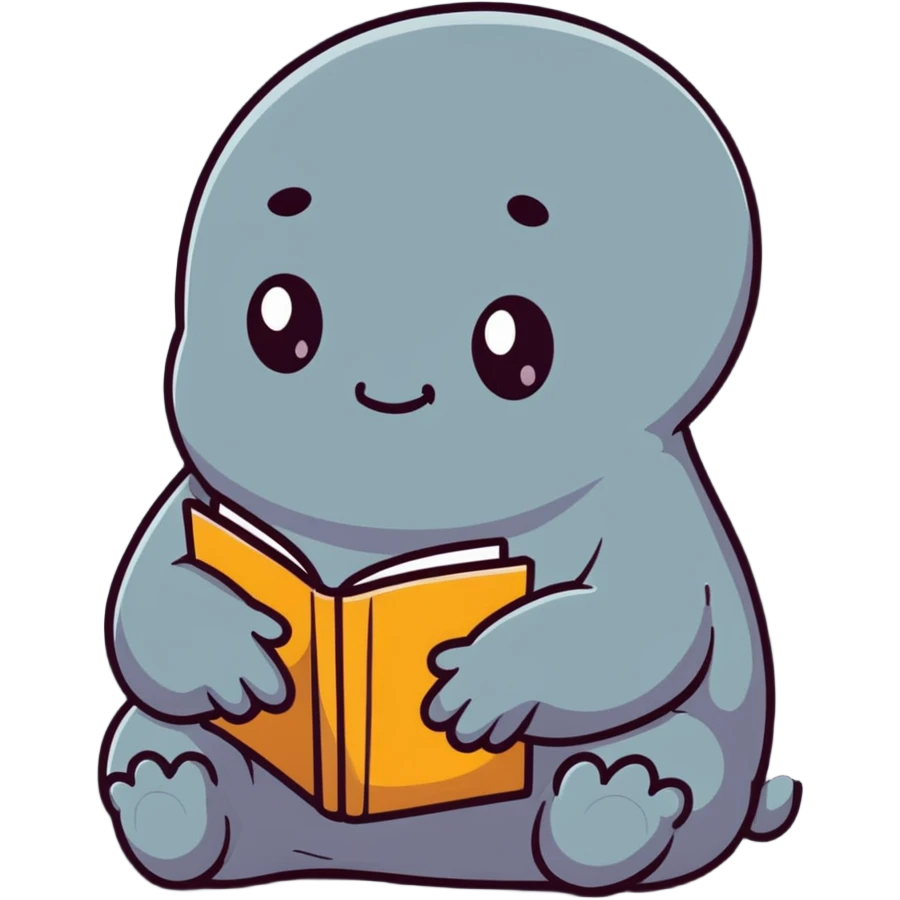Zhdun (The One Who Waits), a cute gray blob-like creature with wrinkled skin, no neck, tiny hands resting on lap, patiently waiting emoji
