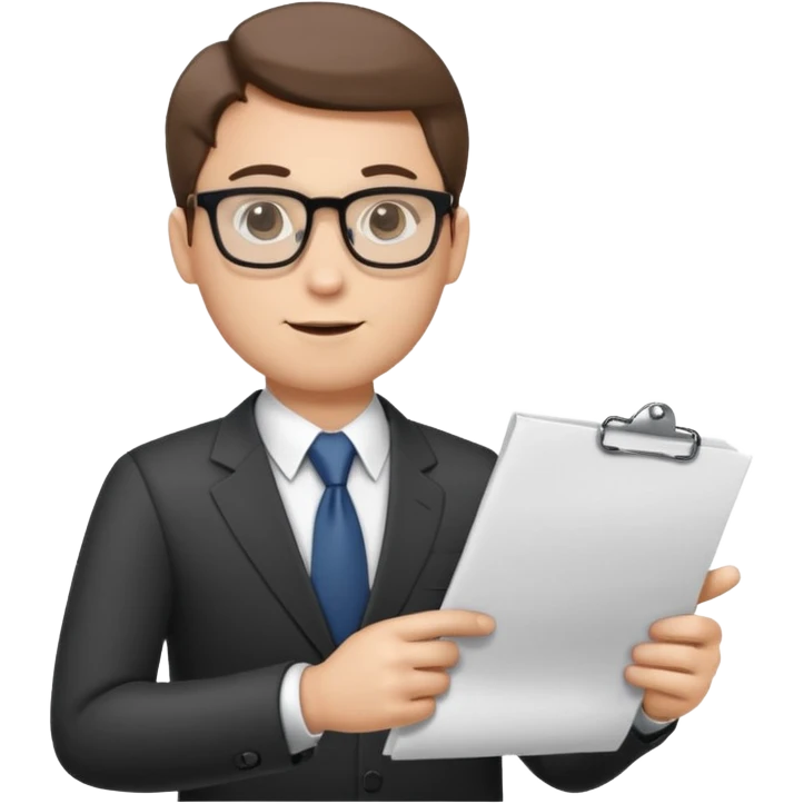 business man wearing glasses reading through a paper list he is holding emoji