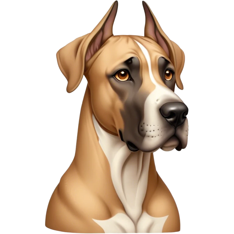 Cinematic Noble Fawn Great Dane Portrait Emoji, Poised and regal, with a towering, muscular build and a sleek, well-groomed solid fawn coat accented by subtle dark markings, deep-set soulful amber eyes, Simplified yet sharp and sophisticated features, highly detailed, glowing with a soft, dignified glow, high shine, intelligent and gentle, stylized with an air of majesty, focused and attentive, soft glowing outline, capturing the essence of a watchful and confident guardian, so majestic it feels as though it could stride out of the screen with effortless authority! emoji