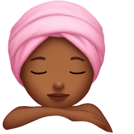 Brown girl with pink bonnet on sleeping in bed emoji