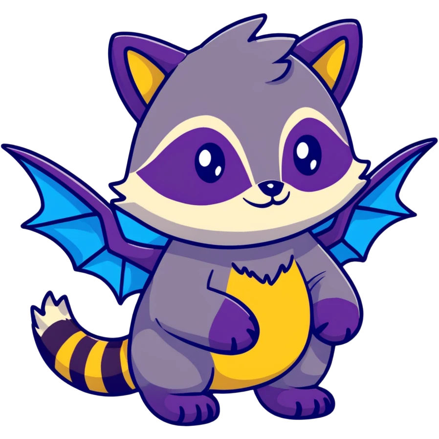 Raccoon dragon hybrid with wings dark purple and blue emoji
