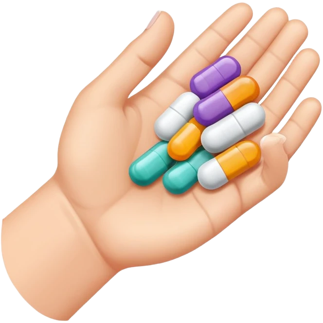 medicine pills in hand about to be swallowed emoji