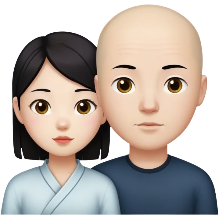 Dark hair Chinese girl loves bald white boy emoji