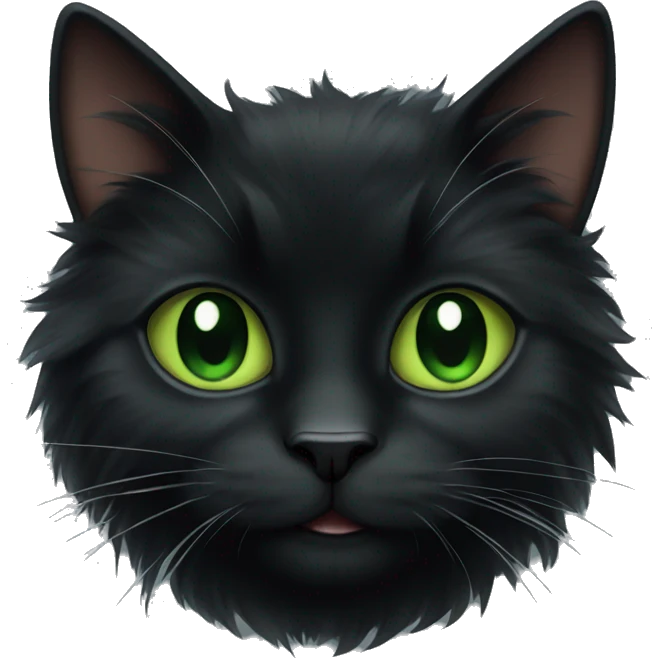 Fluffy black cat with green emoji
