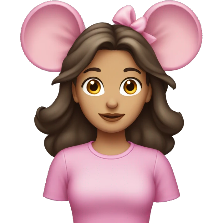 Brunette wearing pink mouse ears emoji