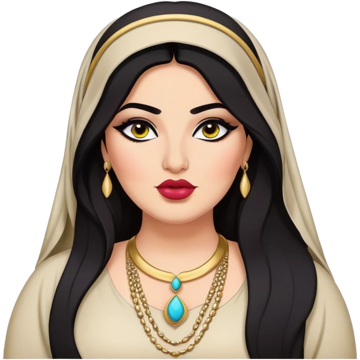 big plus size, arab, long dark hair, arab clothes, baddie,pretty, makeup, lipgloss, black eyeliner, emoji
