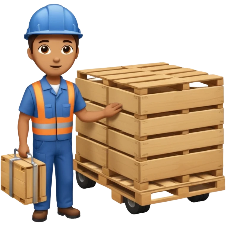 Worker with pallet in truck, import. emoji
