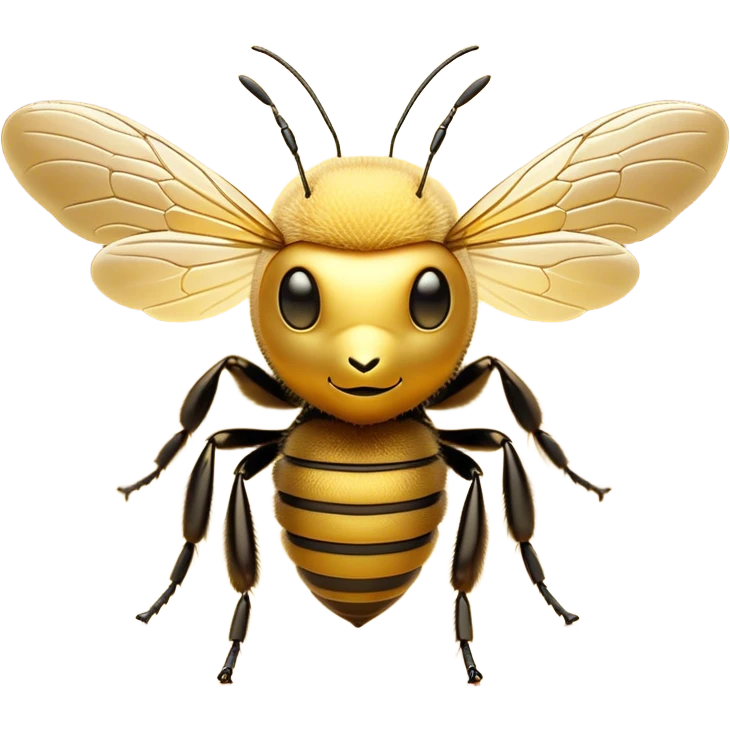 Cinematic Noble Bee Portrait Emoji, Poised and industrious, with a compact, fuzzy body in golden-yellow hues, delicate translucent wings, and a gentle, determined expression with focused eyes, Simplified yet sharp and sophisticated features, highly detailed, glowing with a soft, sunny radiance, high shine, intelligent and diligent, stylized with an air of natural elegance, focused and alert, soft glowing outline, capturing the essence of a watchful and confident bee that appears ready to buzz out of the screen with effortless authority! emoji