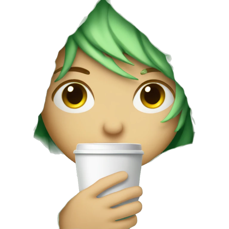Green hair white girl inside a blanket sipping coffee eyes closed emoji