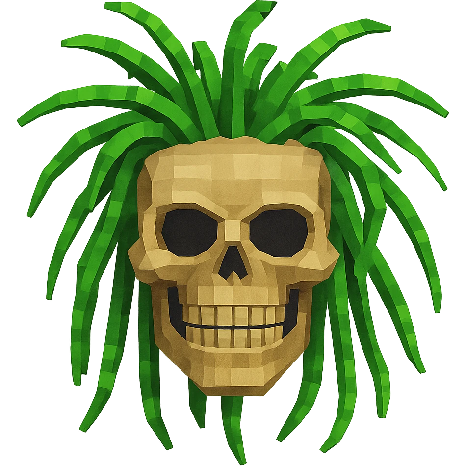 Change the dreadlocks to neon green, keep the 3D cartoon skull style, no background. emoji