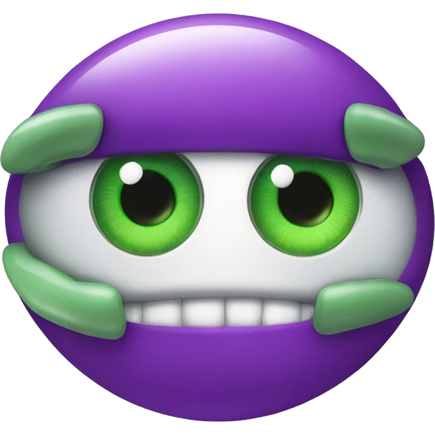 Capsule pill half green half purple crazy eyes and mouth emoji